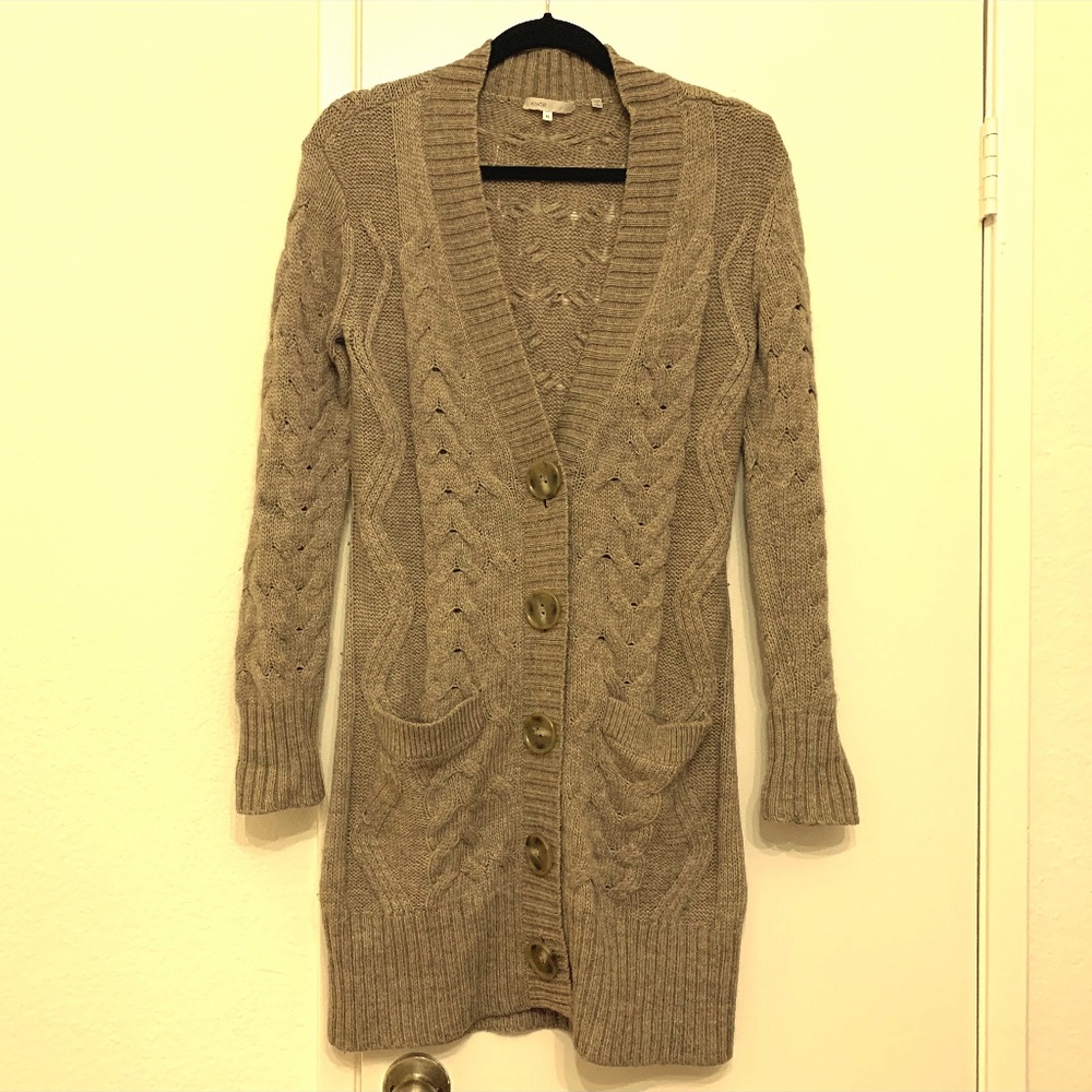 Vince long tan cableknit cardigan